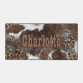 Rustikaler Western Cowhide Brown Leather Name Schreibtischunterlage (Vorderseite)