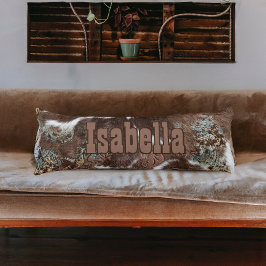 Rustikaler Western Cowhide Brown Leather Name Seitenschläferkissen