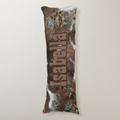 Rustikaler Western Cowhide Brown Leather Name Seitenschläferkissen (Vorderseite Vertikal)