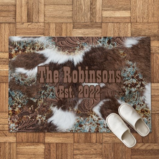 Rustikaler Western Cowhide Cowboy Brown Leather Fußmatte