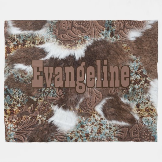Rustikaler Western Cowhide Cowboy Name Fleecedecke (Vorderseite (Horizontal))