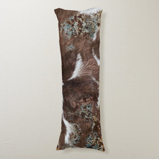 Rustikaler Western Cowhide Leder Seitenschläferkissen (Vorderseite Vertikal)