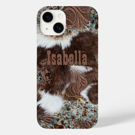 Rustikaler Western Cowhide Print Brown Leather Nam Case-Mate iPhone Hülle (Rückseite)