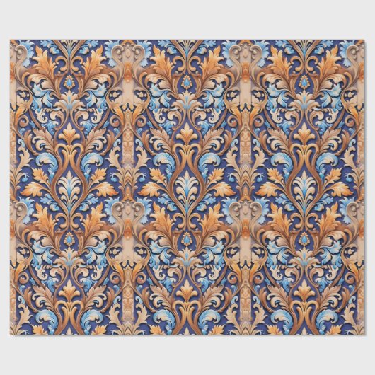 Rustikaler Western Damask Muster Denim Leather Geschenkpapier (Flach)