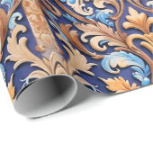 Rustikaler Western Damask Muster Denim Leather Geschenkpapier (Rolleneckpunkt)