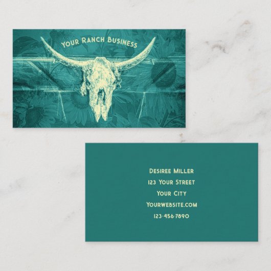 Rustikaler Western Dunkle Aquamarine Sonnenblumen Visitenkarte (Vorne/Hinten)