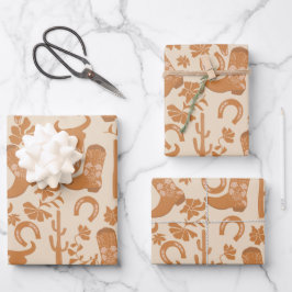 Rustikaler Western Earth Tone Country Cowboy Boots Geschenkpapier Set