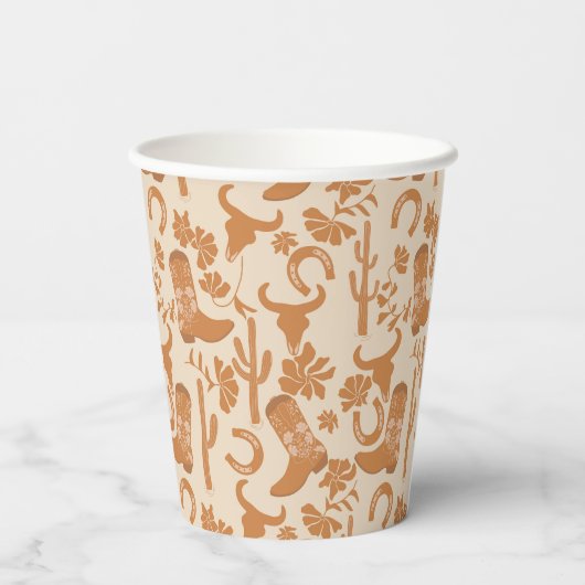 Rustikaler Western Earth Tone Country Cowboy Boots Pappbecher (Rückseite)