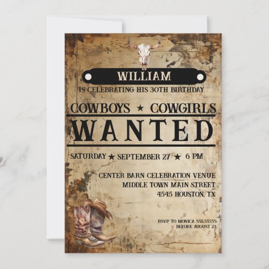 Rustikaler Western Einladung zum Geburtstag (Vorderseite)