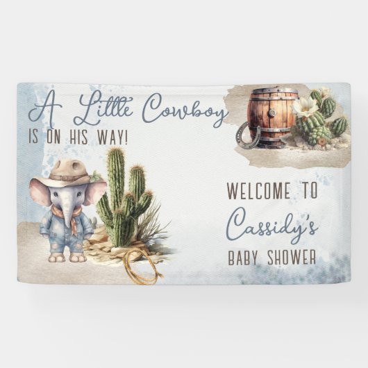 Rustikaler Western Elephant Cowboy Boy Babydusche Banner (Horizontal)