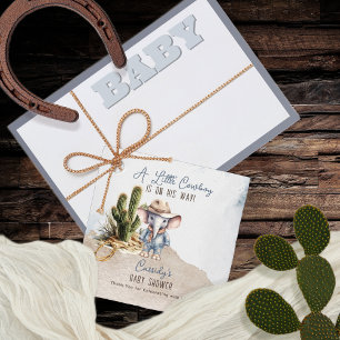 Rustikaler Western Elephant Cowboy Boy Babydusche Geschenkanhänger
