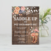 Rustikaler Western Geburtstagsparty satteln Einladung (Stehend Vorderseite)