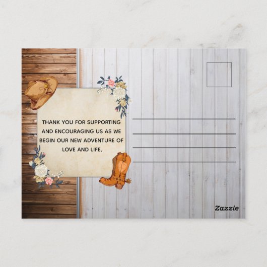 Rustikaler Western Hochzeit Danke Postkarte (Rückseite)