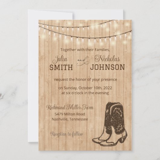 Rustikaler Western Hochzeit Einladung (Vorderseite)