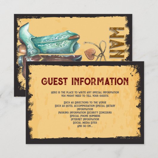 Rustikaler Western Hochzeit 🤠 Grunge Frame Einladung (Vorne/Hinten)