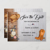 Rustikaler Western Hochzeit retten Datum Ankündigungspostkarte (Vorne/Hinten)