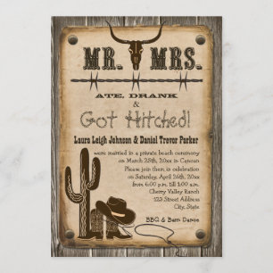 Rustikaler Western Hochzeitsempfang aus Holz Einladung