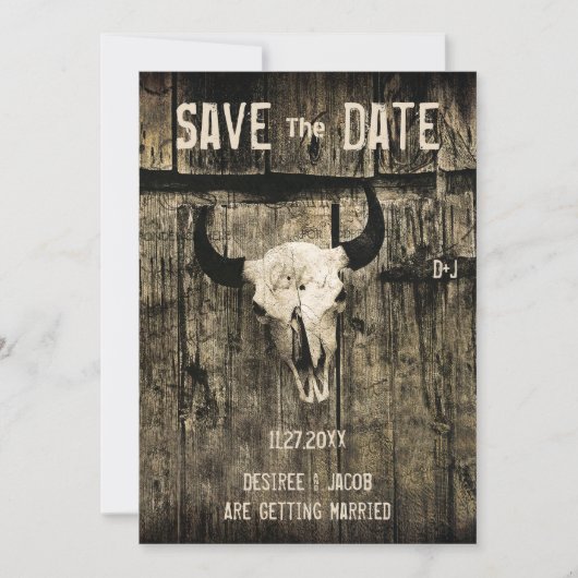 Rustikaler Western Hochzeitskuhschädel Save the Da Save The Date (Vorderseite)