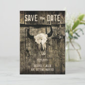Rustikaler Western Hochzeitskuhschädel Save the Da Save The Date (Stehend Vorderseite)