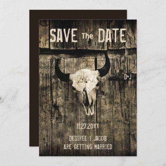 Rustikaler Western Hochzeitskuhschädel Save the Da Save The Date (Vorne/Hinten)
