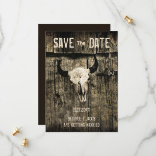Rustikaler Western Hochzeitskuhschädel Save the Da Save The Date