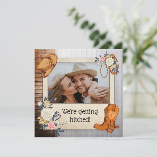 Rustikaler Western Hochzeitsreise Einladung (Stehend Vorderseite)