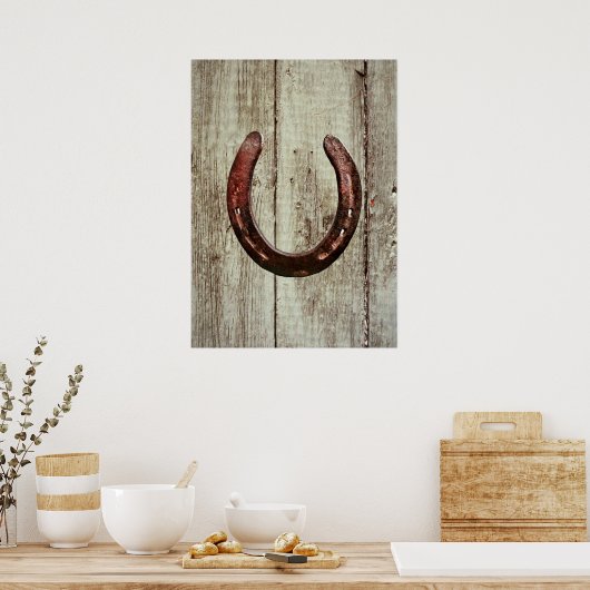 Rustikaler Western Horseshoe Barn Wood Poster (Küche)