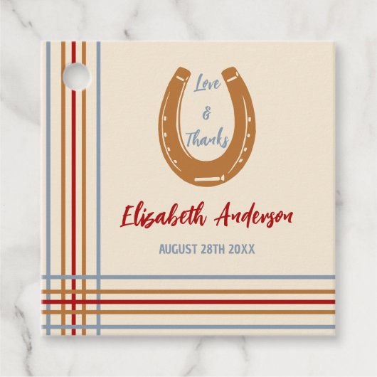 Rustikaler Western Horseshoe Kinderdusche Geschenkanhänger (Vorderseite)