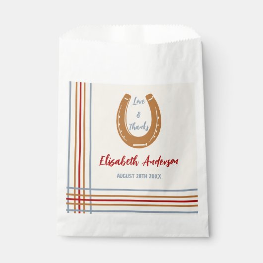 Rustikaler Western Horseshoe Kinderdusche Geschenktütchen (Vorderseite)