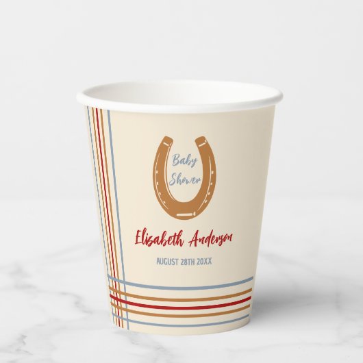 Rustikaler Western Horseshoe Kinderdusche Pappbecher (Vorderseite)