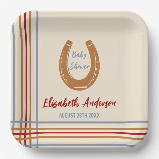 Rustikaler Western Horseshoe Kinderdusche Pappteller (Vorderseite)