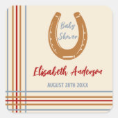 Rustikaler Western Horseshoe Kinderdusche Quadratischer Aufkleber (Vorderseite)