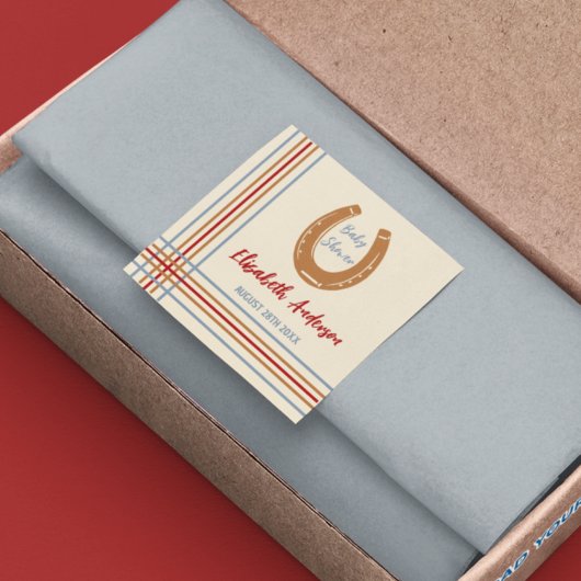 Rustikaler Western Horseshoe Kinderdusche Quadratischer Aufkleber