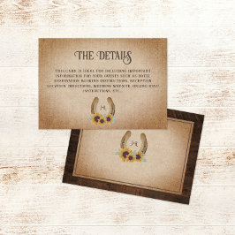 Rustikaler Western Horseshoe Sonnenblume Hochzeits Begleitkarte