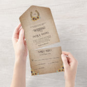 Rustikaler Western Hufeisen & Sonnenblumen Hochzei All In One Einladung (Abreißen)