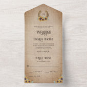 Rustikaler Western Hufeisen & Sonnenblumen Hochzei All In One Einladung (Innen Boden)