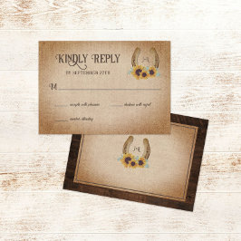 Rustikaler Western Hufeisen & Sonnenblumen Hochzei RSVP Karte