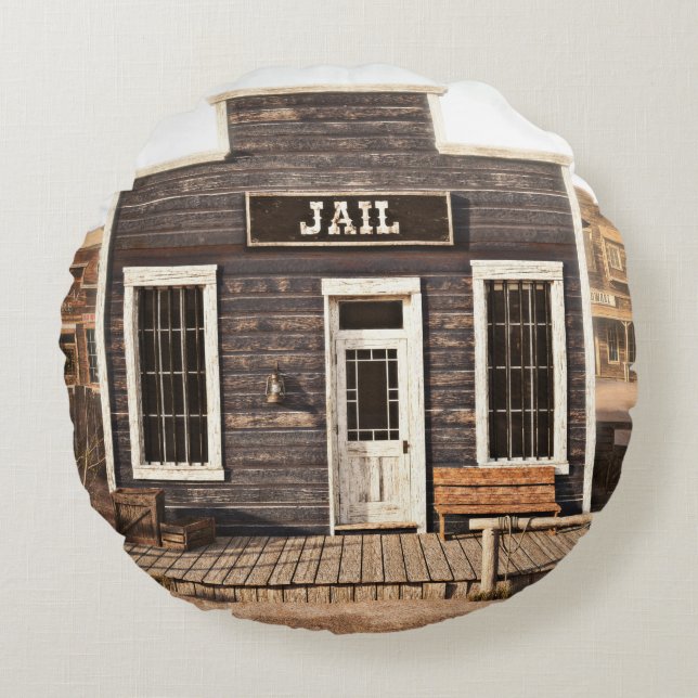 Rustikaler Western im Gefängnis. 3d ing. Teil eine Rundes Kissen (Vorderseite)