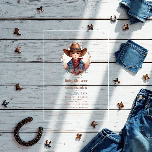 Rustikaler Western Kleine Cowboy Babydusche Acryleinladungen