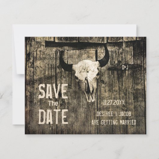 Rustikaler Western Kuh Schädel Save the Date Haush (Vorderseite)