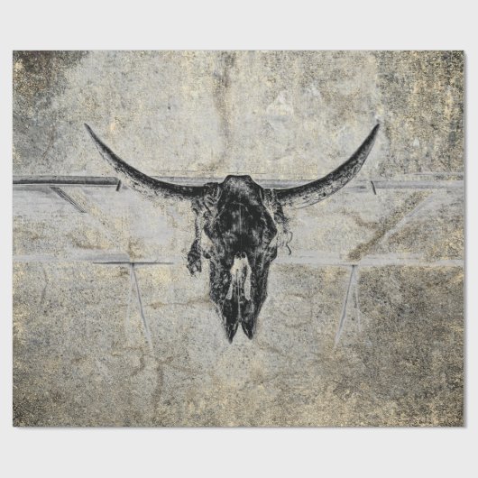 Rustikaler Western Kuh Skull Schwarz Textur Decoup Geschenkpapier (Flach)