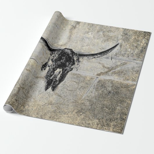 Rustikaler Western Kuh Skull Schwarz Textur Decoup Geschenkpapier (Ungerollt)