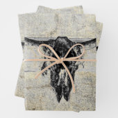 Rustikaler Western Kuh Skull Schwarz Textur Decoup Geschenkpapier Set (Beispiel)