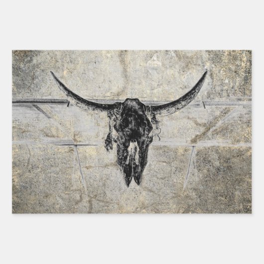 Rustikaler Western Kuh Skull Schwarz Textur Decoup Geschenkpapier Set (Vorderseite)