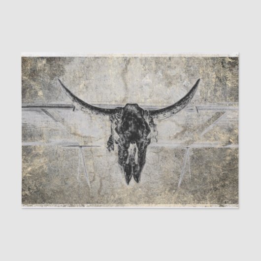 Rustikaler Western Kuh Skull Schwarz Textur Decoup Seidenpapier (Vorderseite)