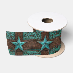 Rustikaler Western Land Türkis Cowboy Texas Star Satinband