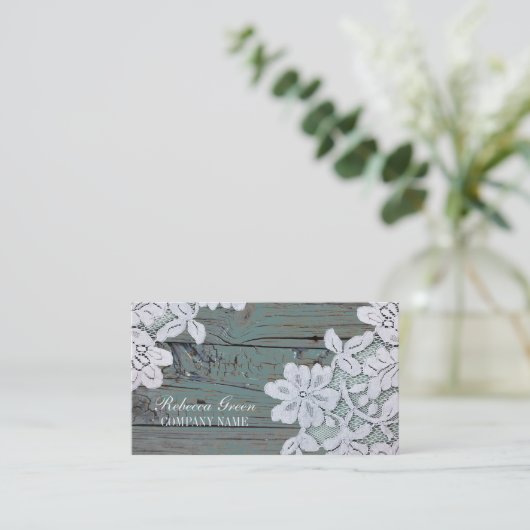 Rustikaler Western Land Weiße Spitzen Aquamarin St Visitenkarte (Stehend Vorderseite)