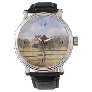 Rustikaler Western Landbauernhof Primitive Rote Ba Armbanduhr