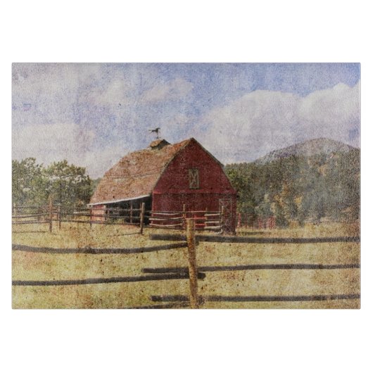 Rustikaler Western Landbauernhof Primitive Rote Ba Schneidebrett (Vorderseite)