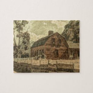 Rustikaler Western Landhaus Chic Red Barn Puzzle